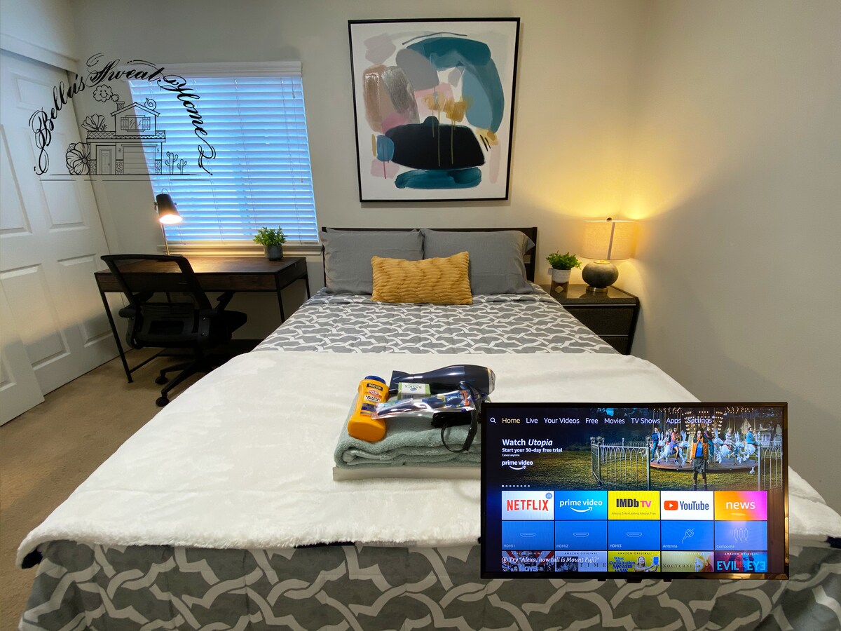 Room205# Clean&Quiet bedroom&smart TV, 30days+