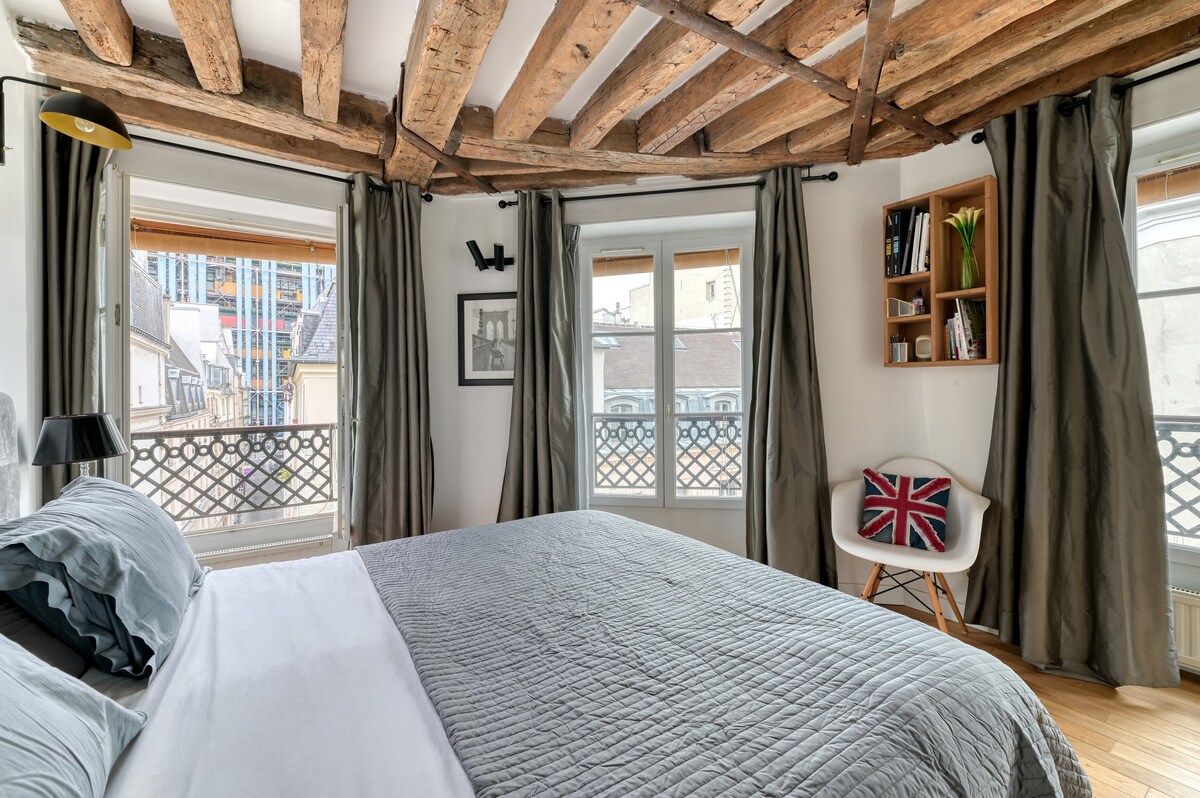 [Le Marais]舒适的1卧室、老式横梁（中央车）、加大双人床