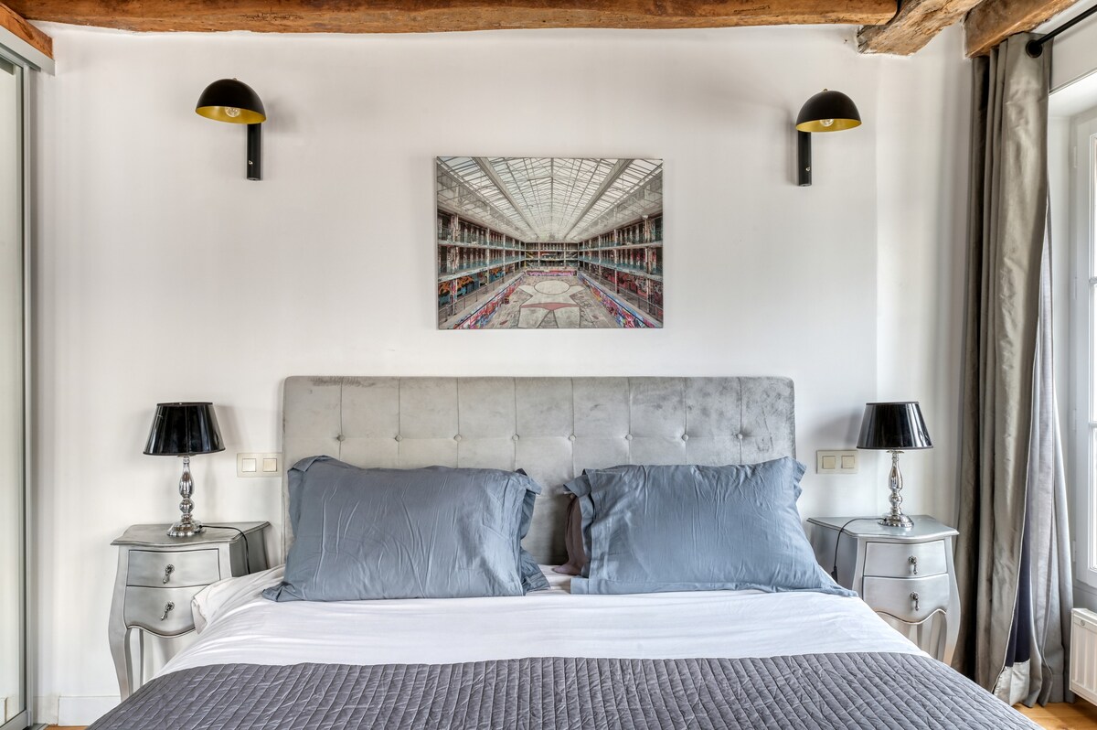 [Le Marais]舒适的1卧室、老式横梁（中央车）、加大双人床