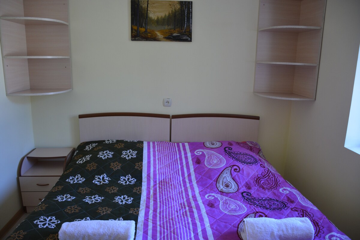 Double bed with private bathroom