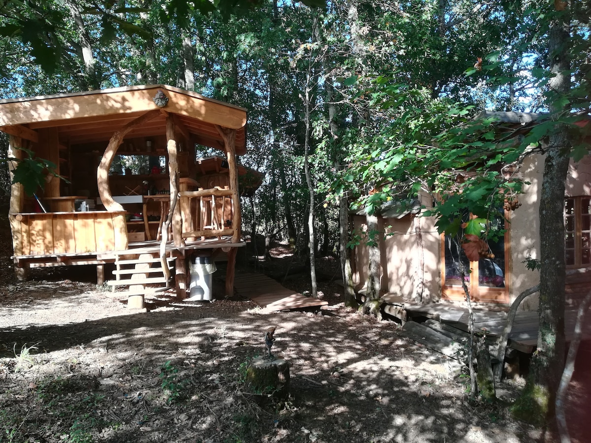 Cabane insolite avec piscine naturelle et sauna