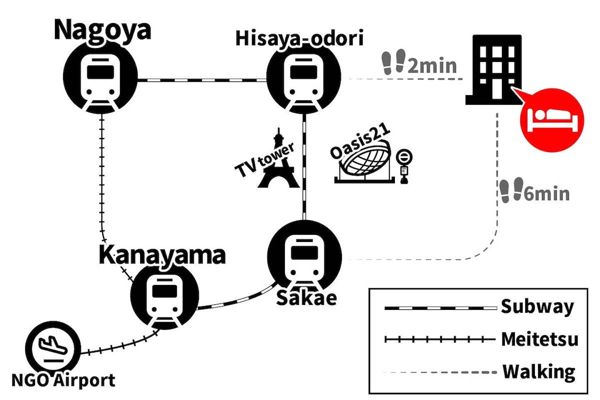 步行2分钟即可抵达Hisaya Odori站（靠近电视塔和绿洲21 ） -度假屋出租East Sakura (303)