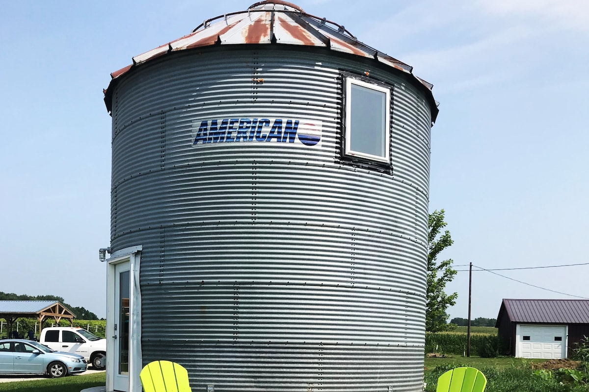 Authentic Grain Bin in the middle of a corn field!