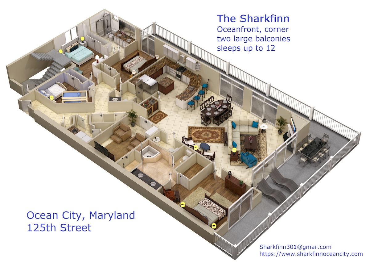 海滨5间卧室，带大阳台鲨鱼鳍-125号