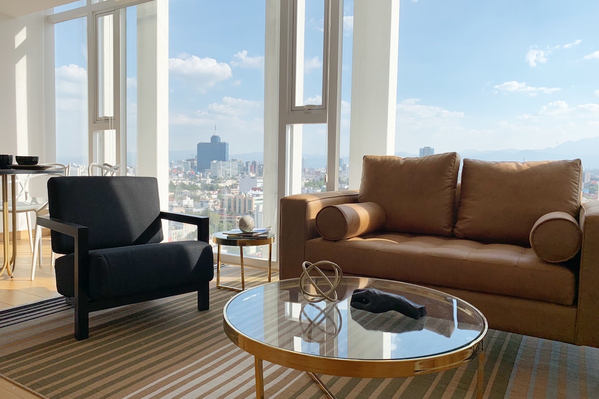 Lux Condesa ： 360ºRooftop +加大双人床+空调+泳池+健身房