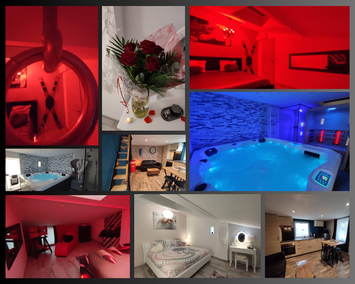 Gite带私人热水浴缸、桑拿房、红色房间、红色房间