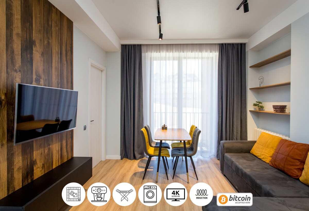 现代2卧室公寓- 4k电视、咖啡机、大冰箱