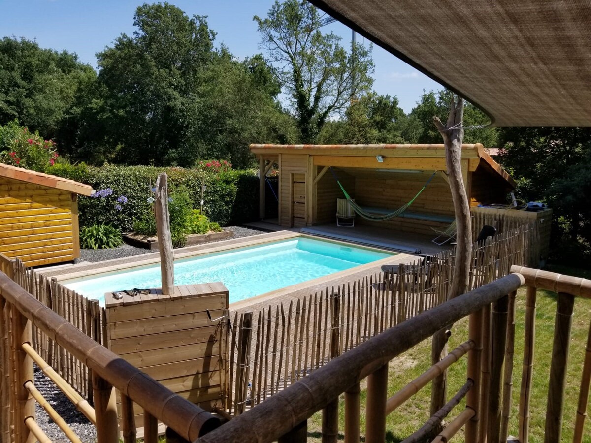 Maison bois avec piscine à 3km de l'océan