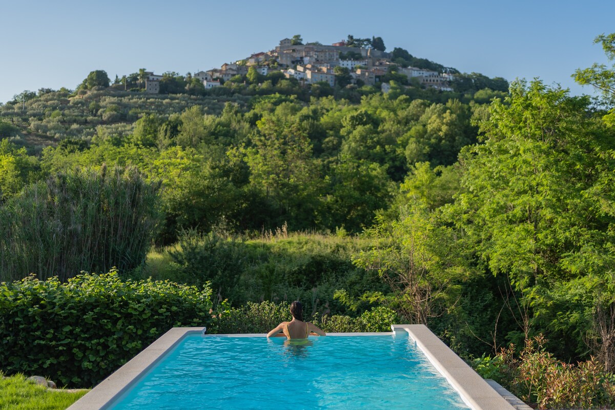 Villa Toro with an infinity pool under Motovun