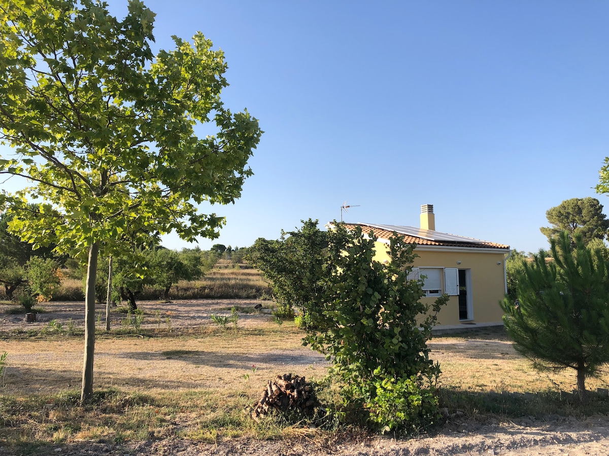 Refugi de camp entre ametllers i natura