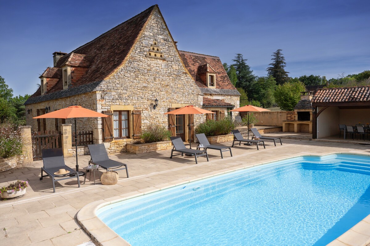 Stone villa 10 pers, heated pool ☼
