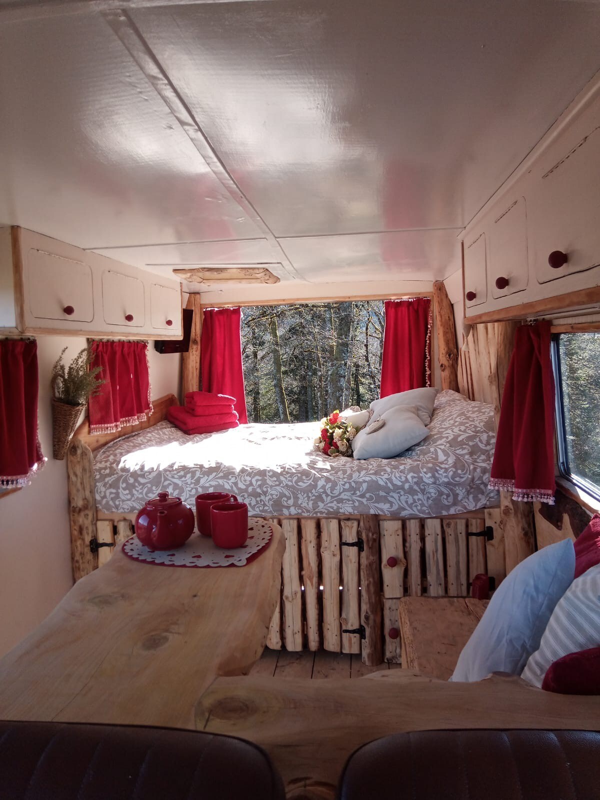 1张床房车/露营车木柴热水浴缸林地和景观