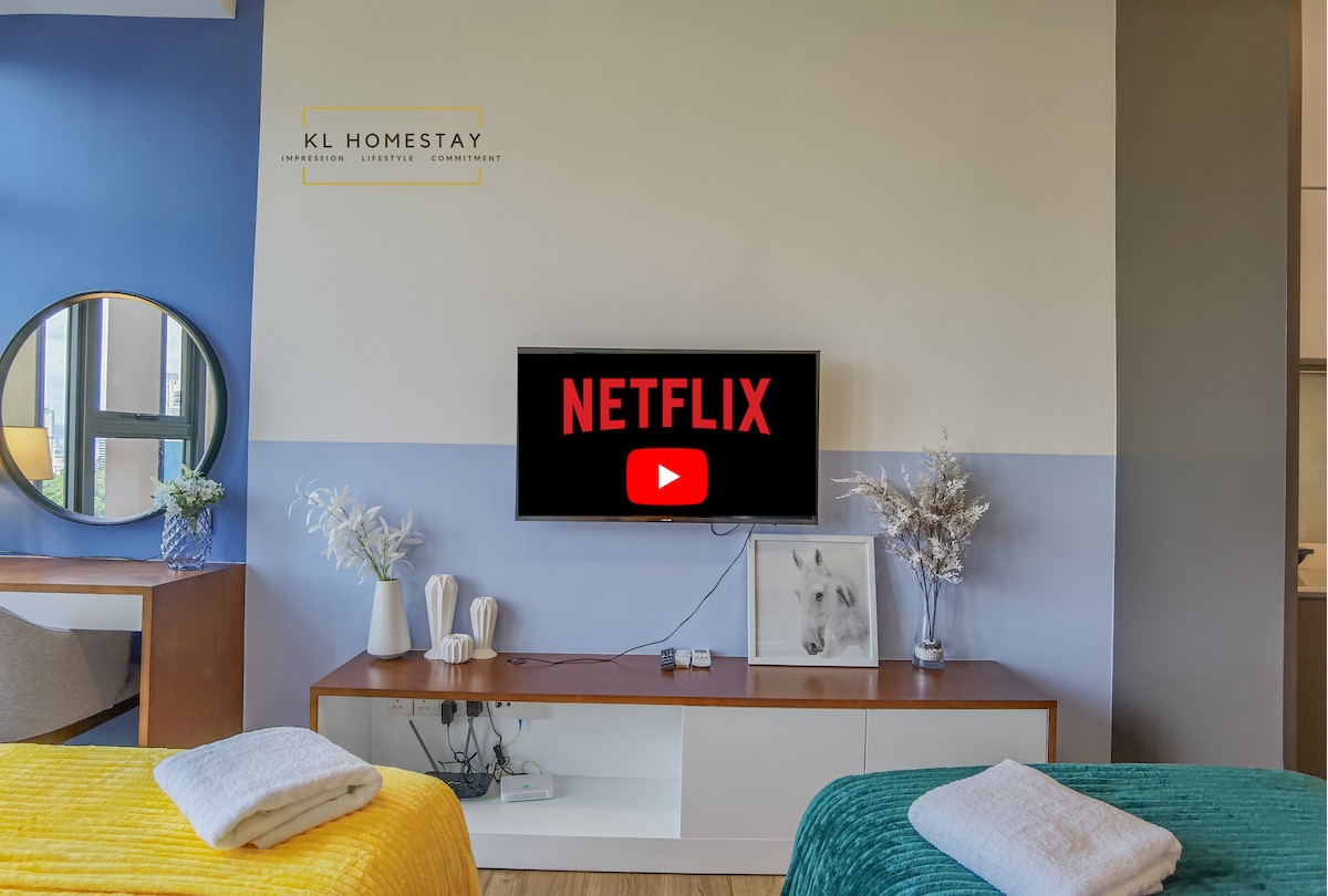 温暖的冬季蓝色双床Netflix | KL塔楼景观
