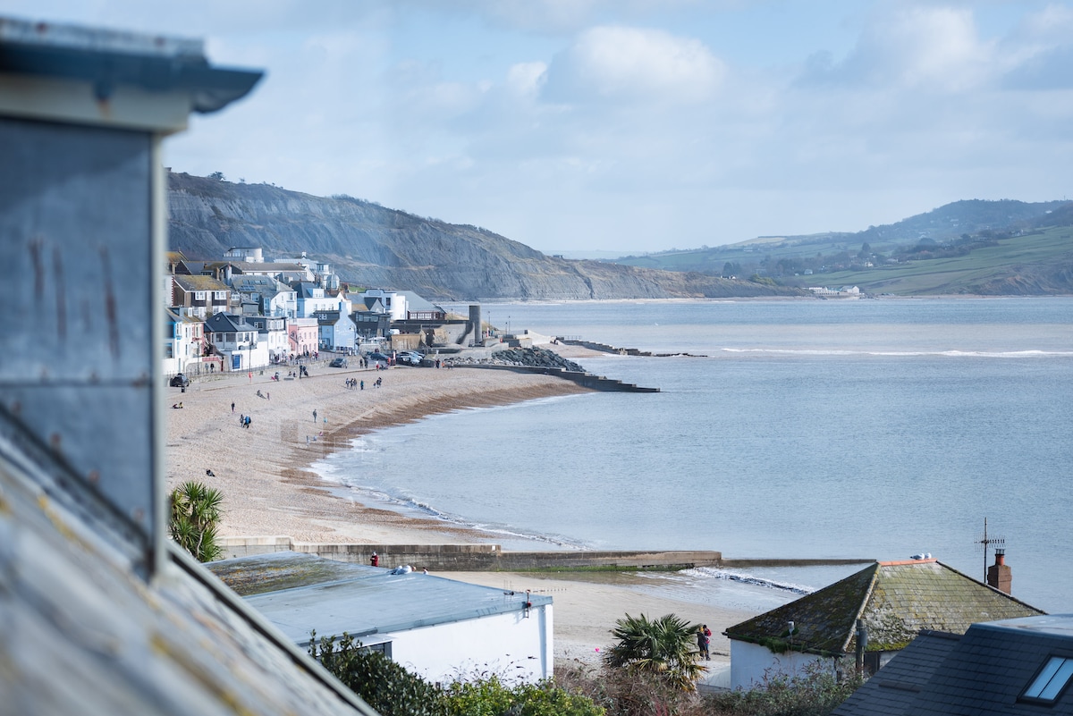 宽敞的6号公路，可俯瞰莱梅瑞吉湾（ Lyme Regis bay ）的最佳景观。