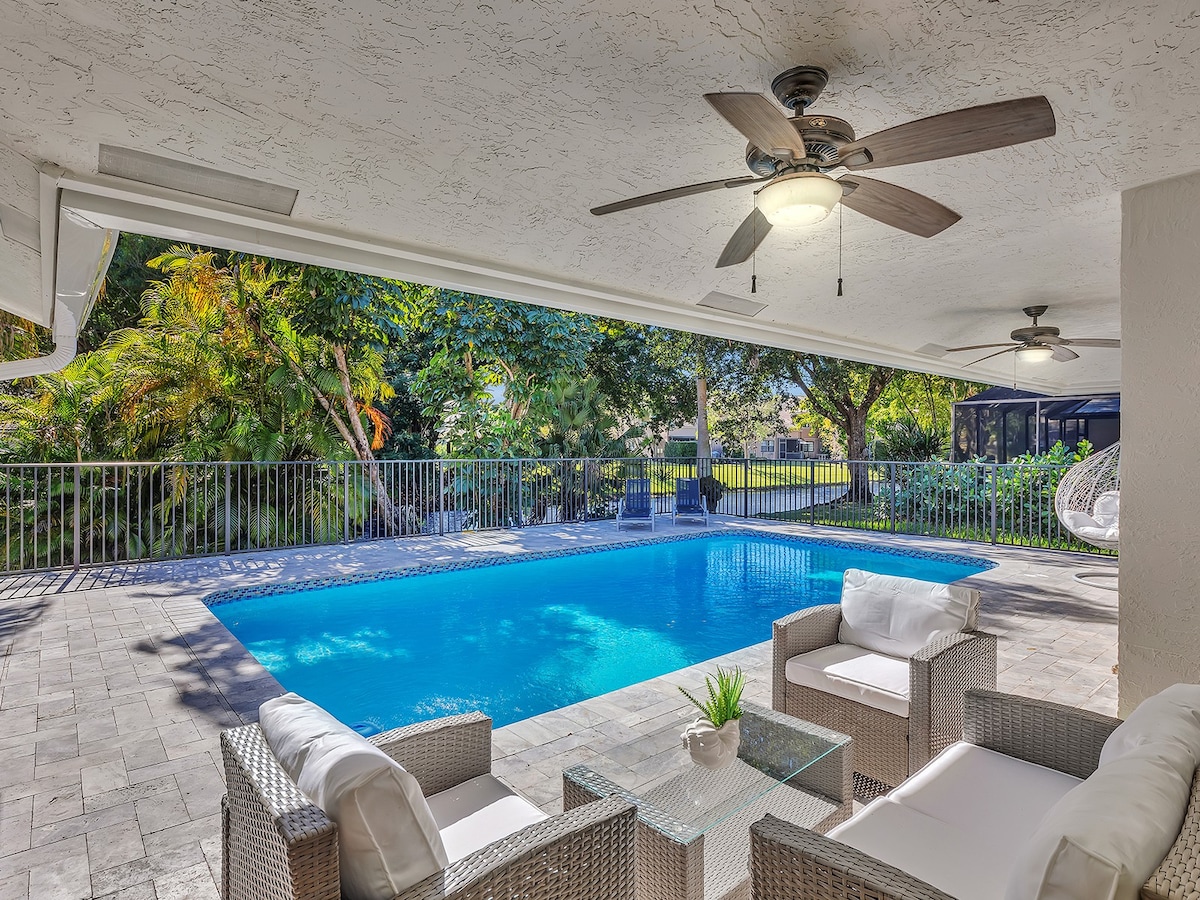 全新的4卧室天堂，🏝位于阳光明媚的佛罗里达州，带私人泳池。