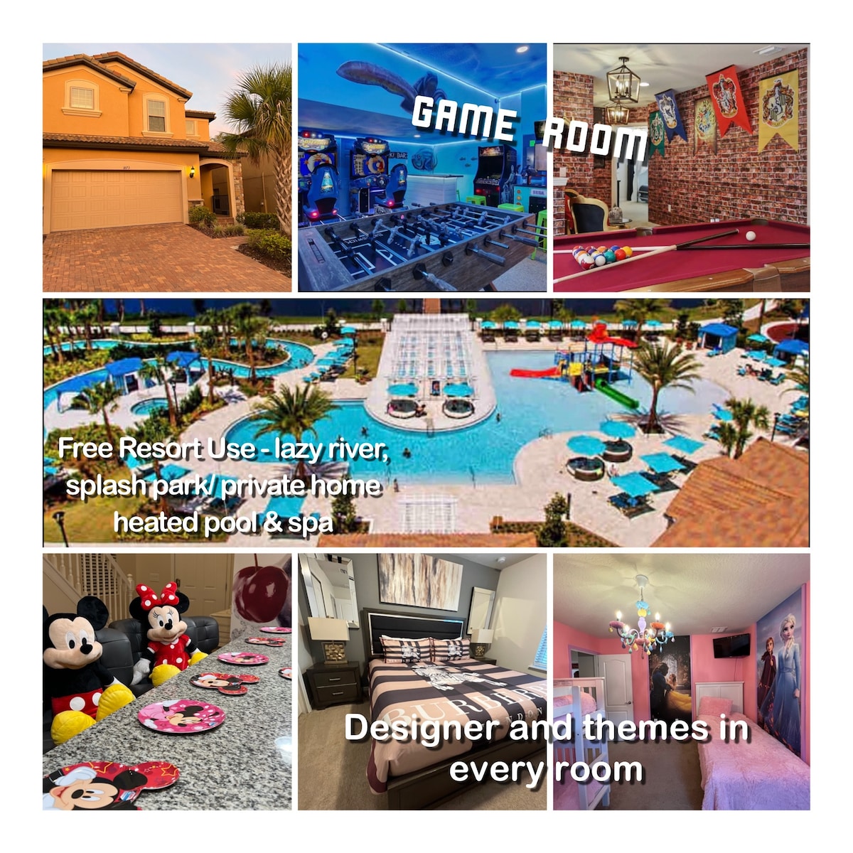 DISNEY 🦜, heated pool, themed, arcade, spa, BBQ