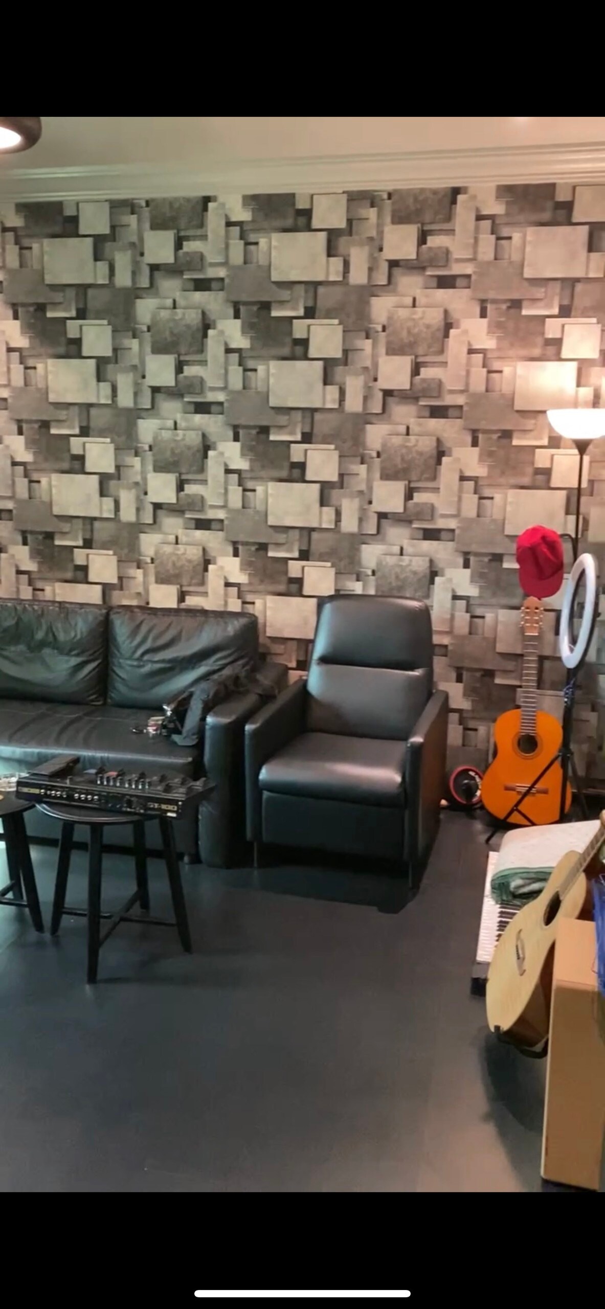 Tiny room studio, with music instruments