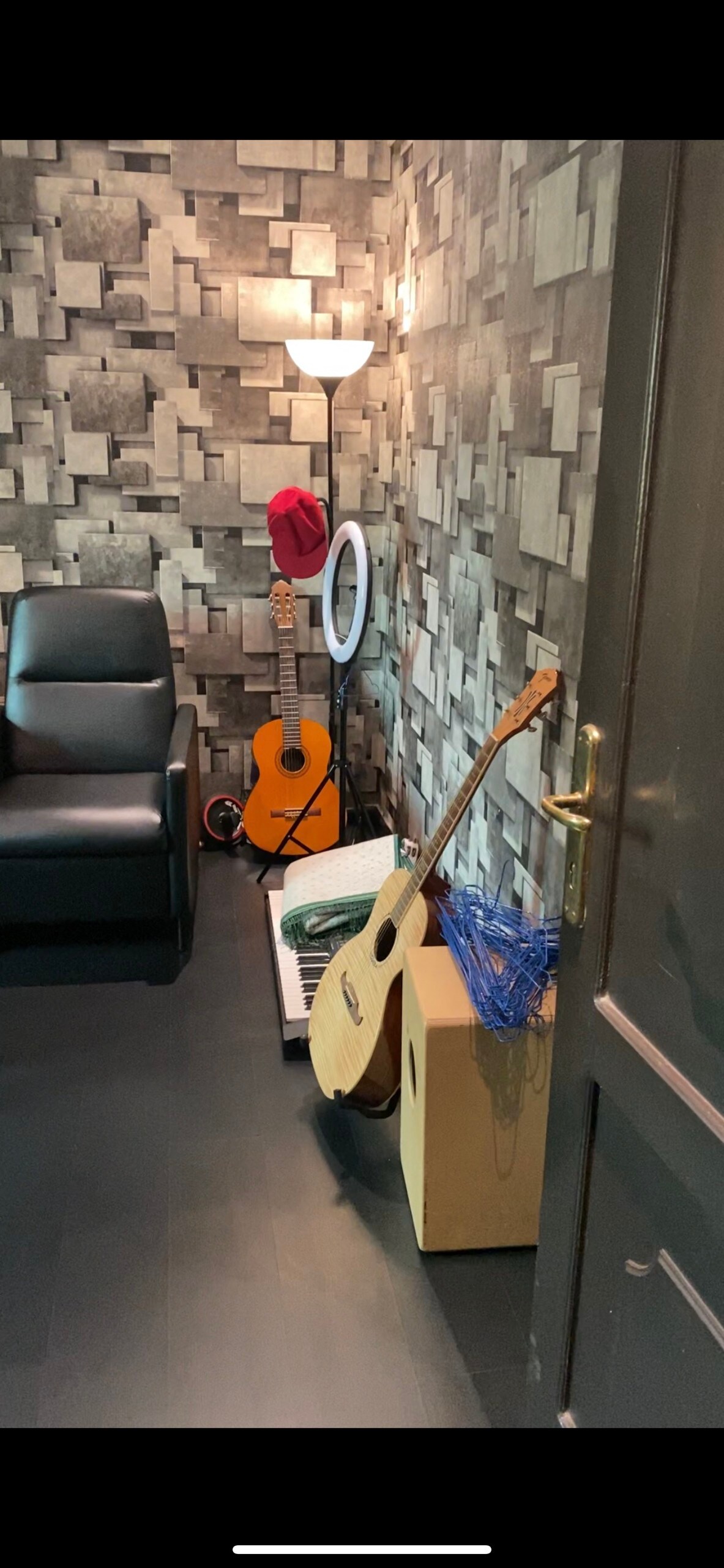 Tiny room studio, with music instruments