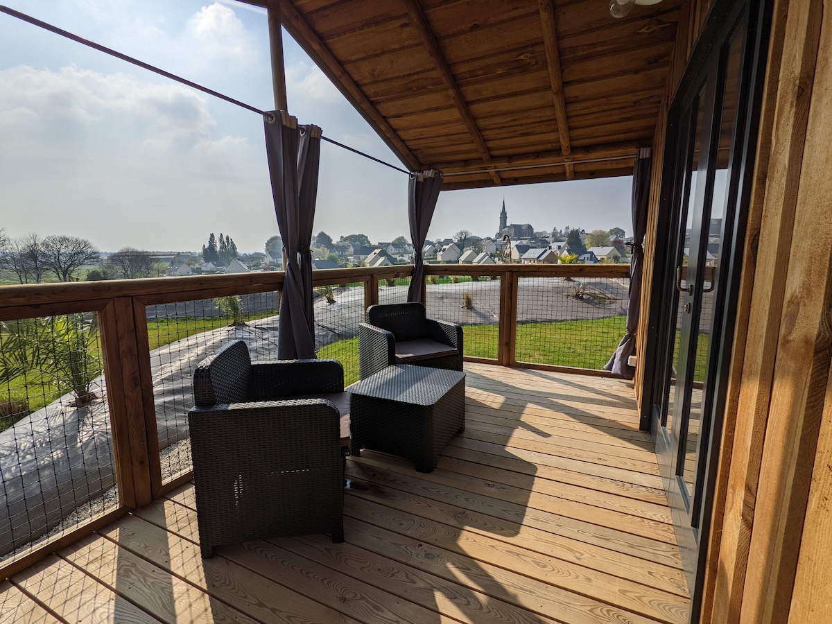 Lodge en bois pour 2 personnes, avec accès piscine