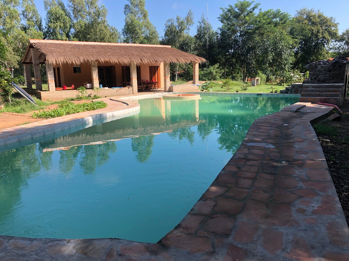 3 bedroom house with large pool and farm