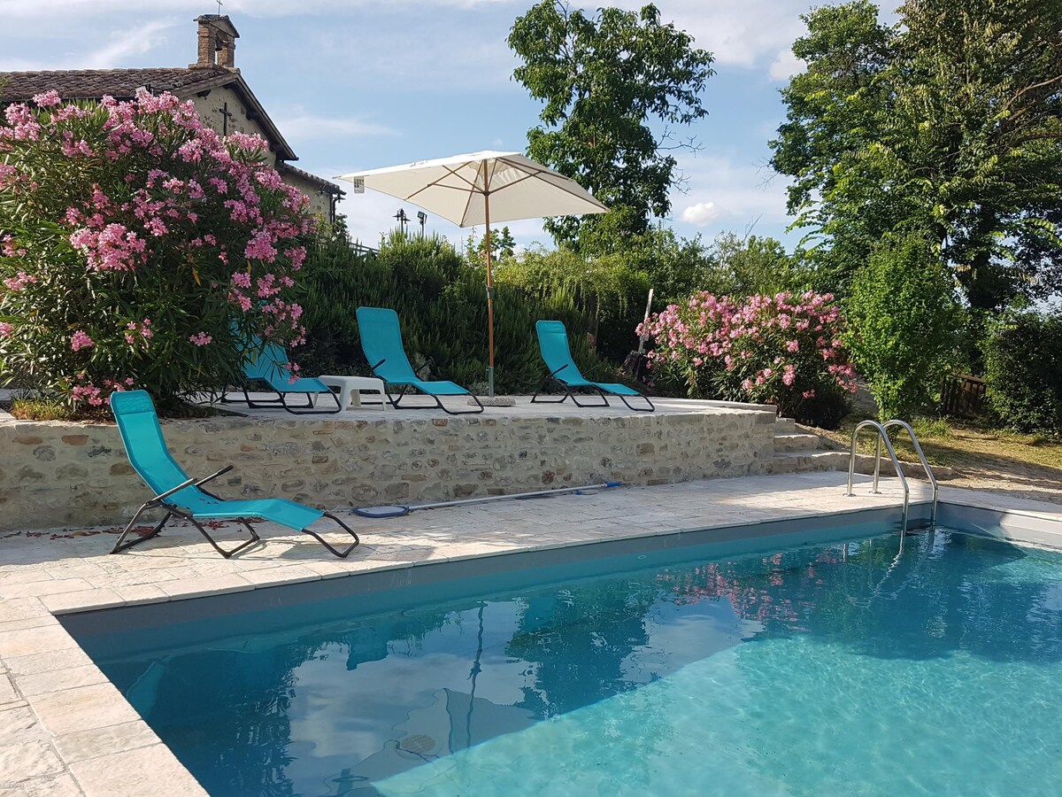 Rustic, hillside house with private pool