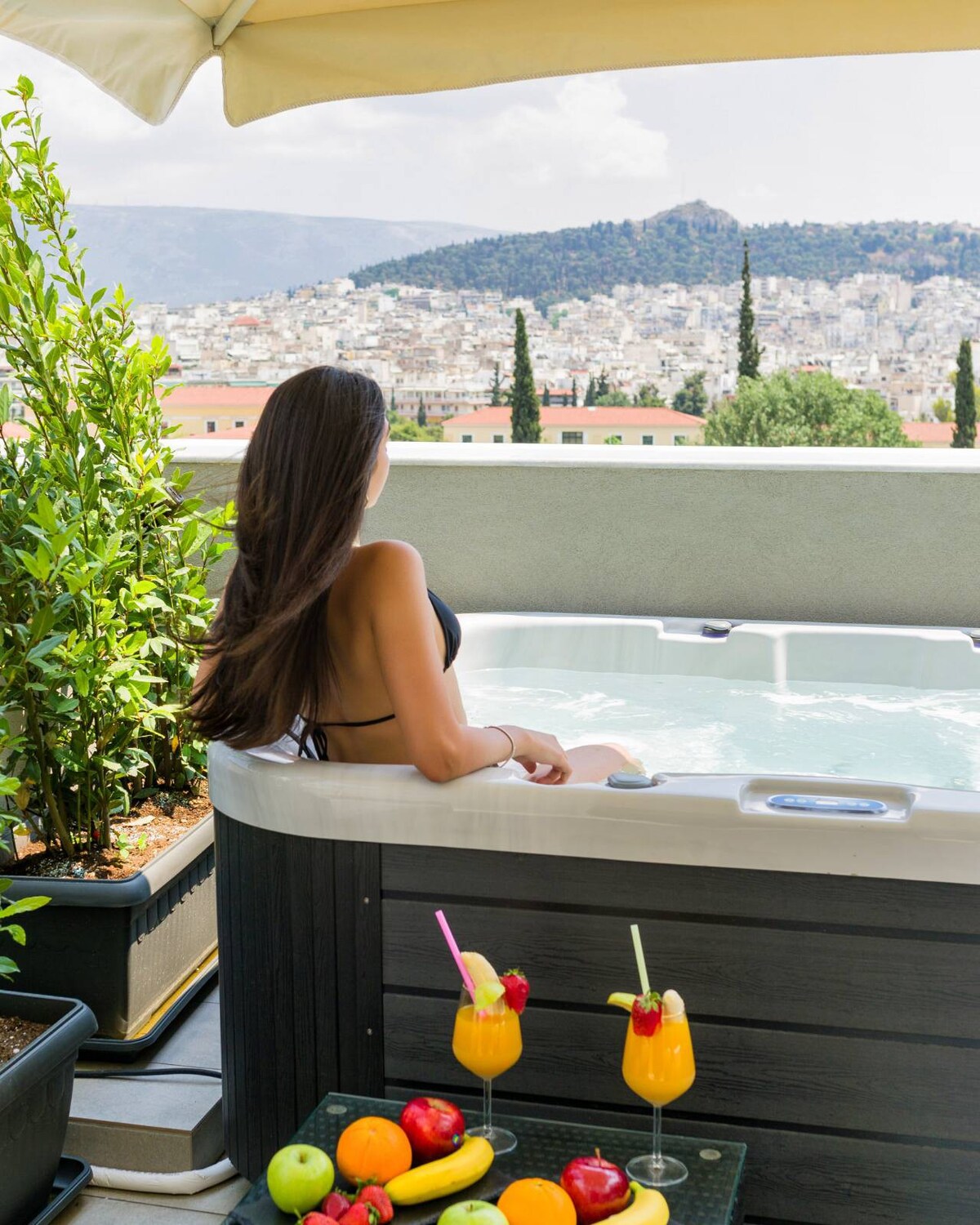 雅典卫城景观热水户外按摩浴缸复式公寓