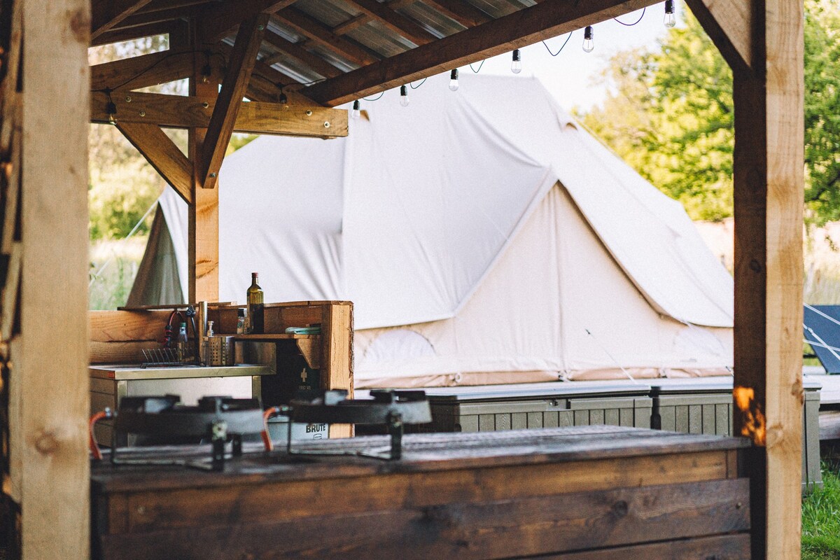 Glamping in the orchard, with a view