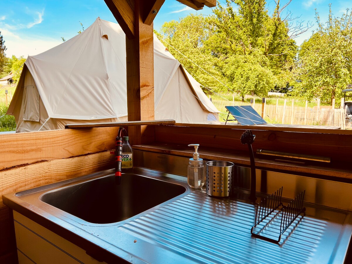 Glamping in the orchard, with a view