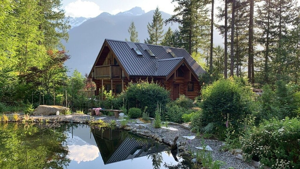 Glacier View Log House ，带私人游泳池。