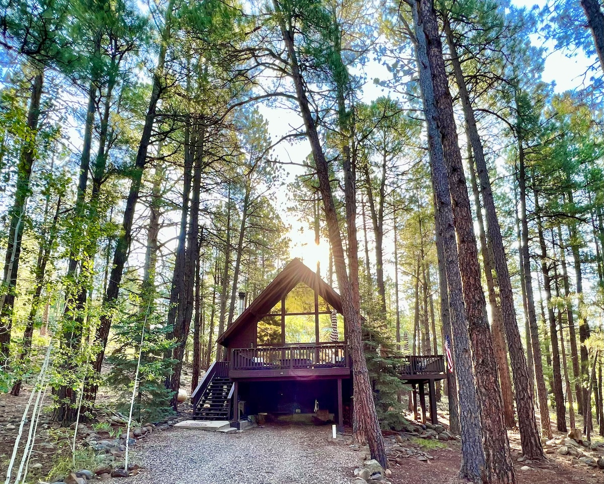 设计师三角木屋坐落在松树林中