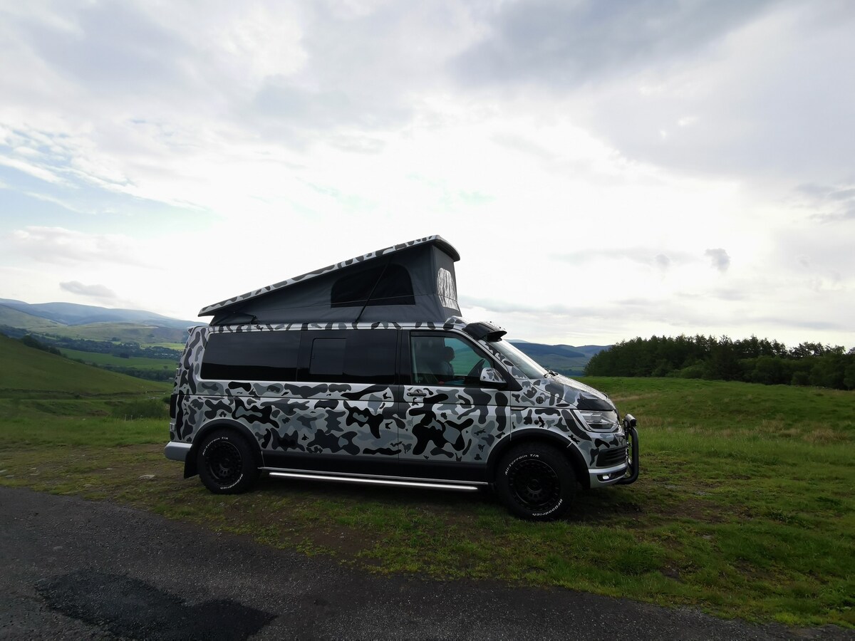 Angus the Luxury Camo Camper, ready for adventure
