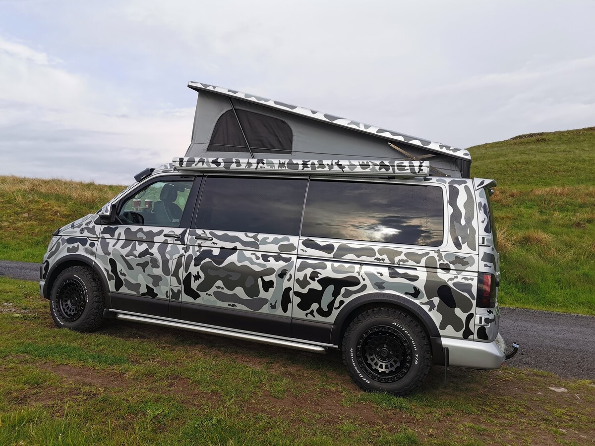 Angus the Luxury Camo Camper, ready for adventure