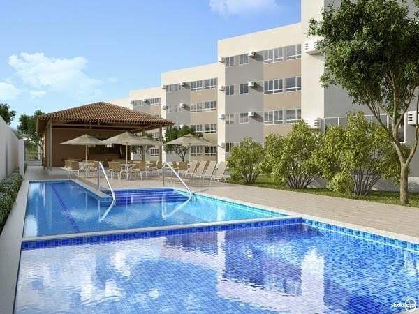 Apartamento mobiliado completo com piscina.