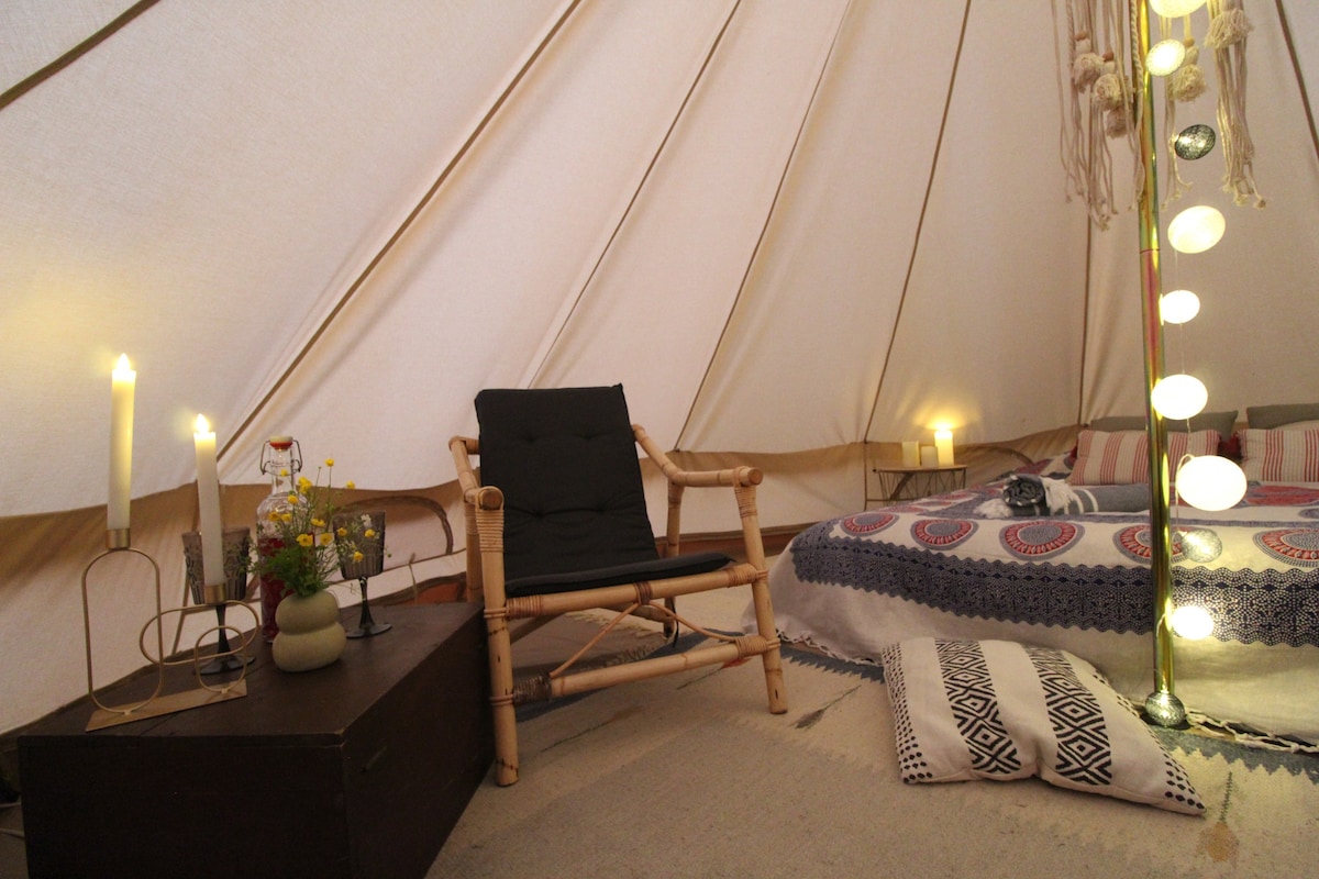 Peaceful glamping tent with terrace