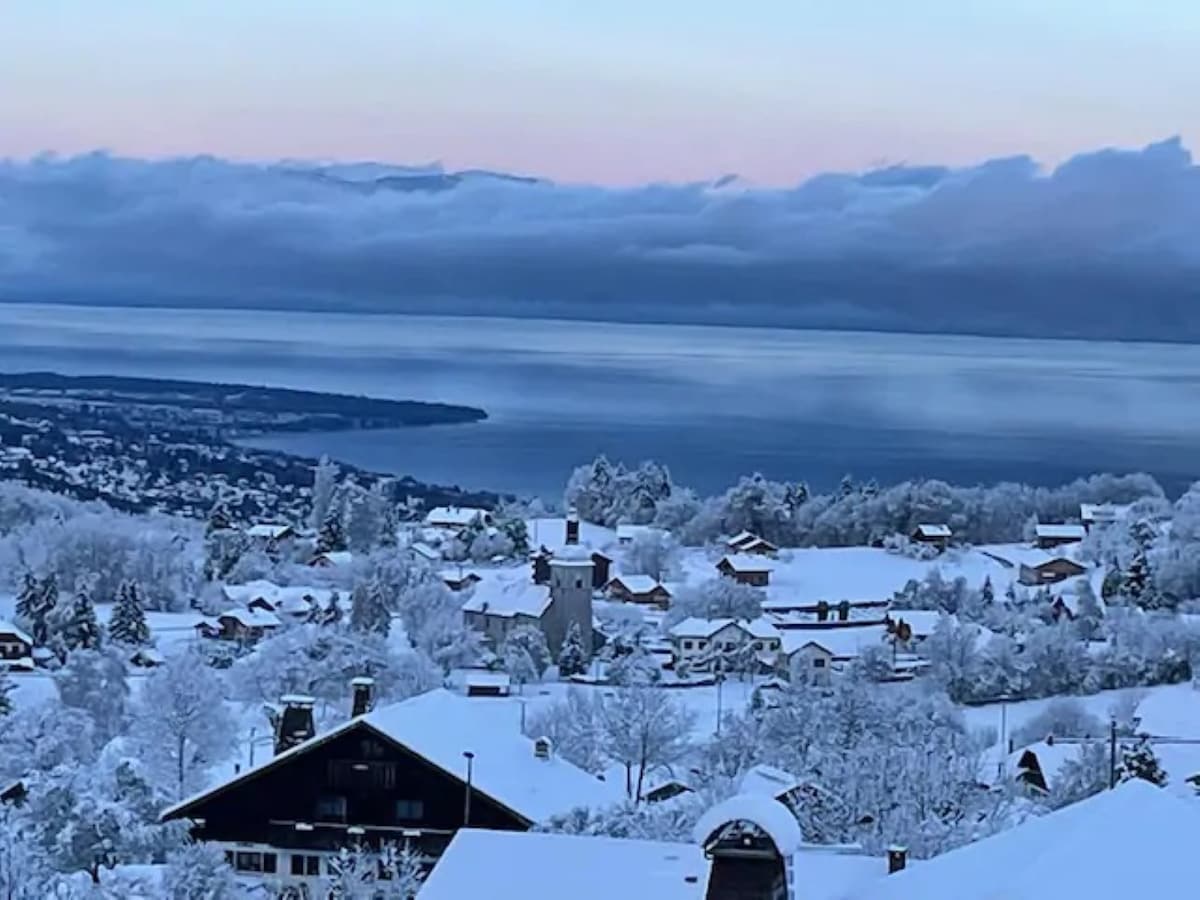 滑雪度假村的舒适公寓，湖景全景