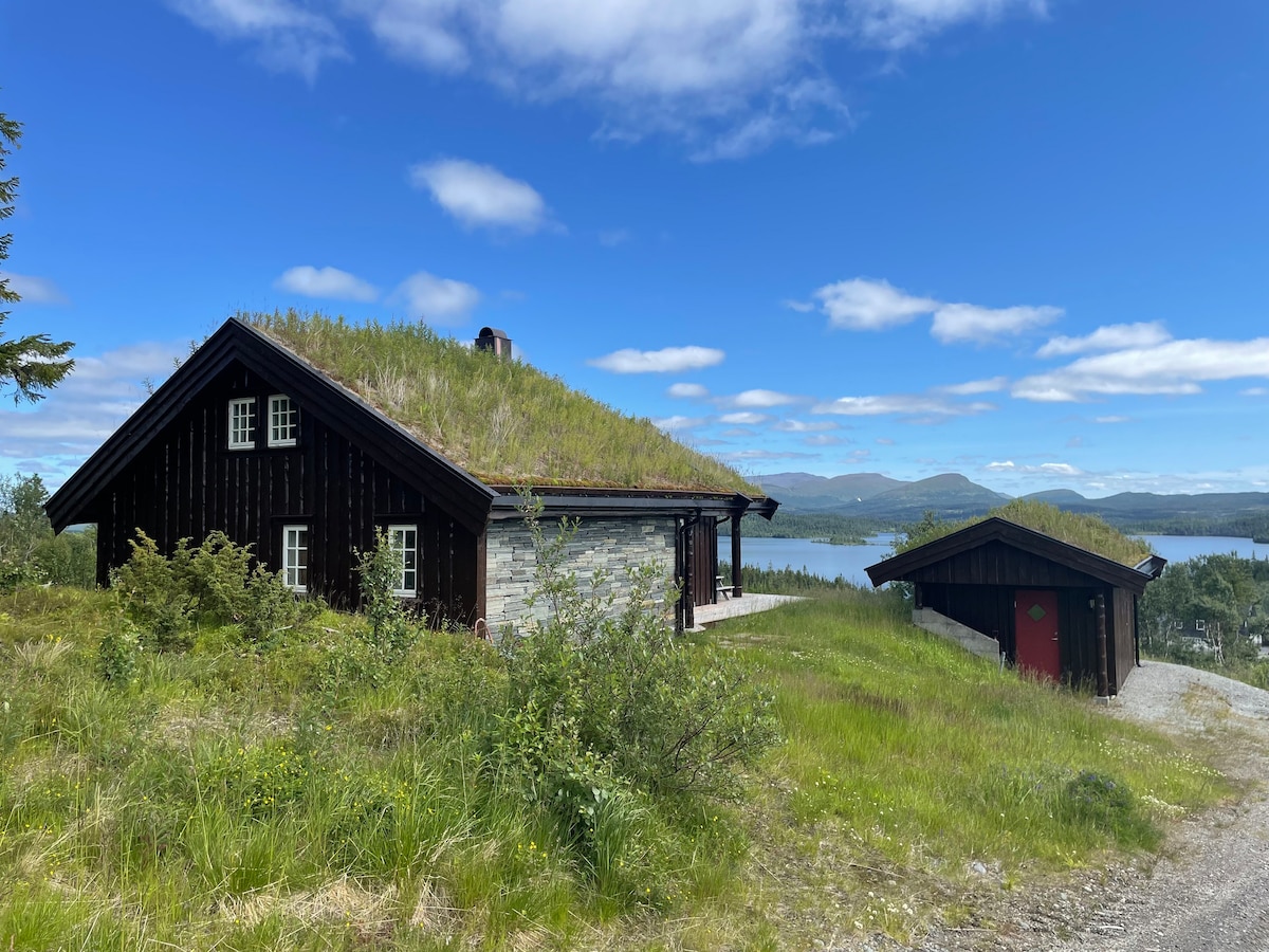 Løvsjølia的小屋，可欣赏利恩国家公园的美景。
