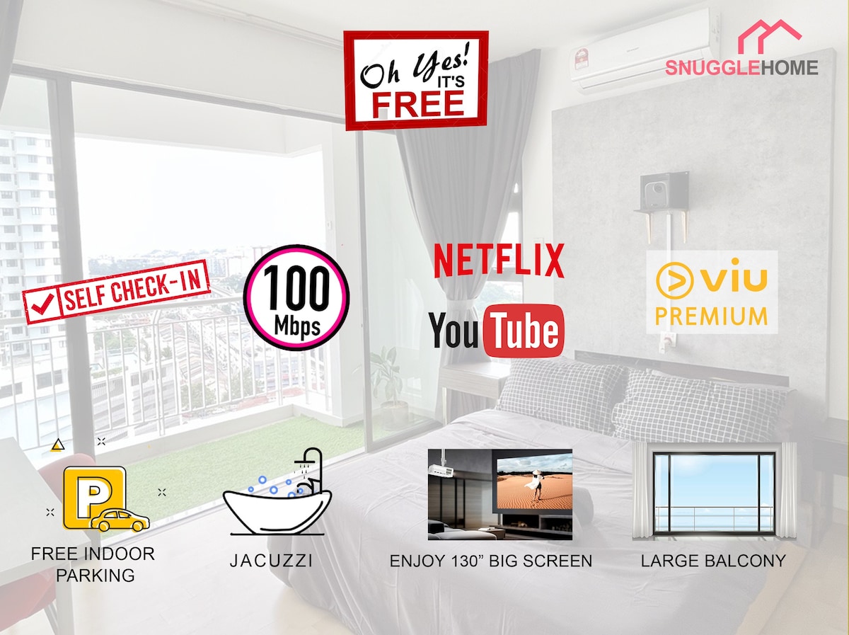吉隆坡市私人按摩浴缸+ Netflix投影仪、无线网络