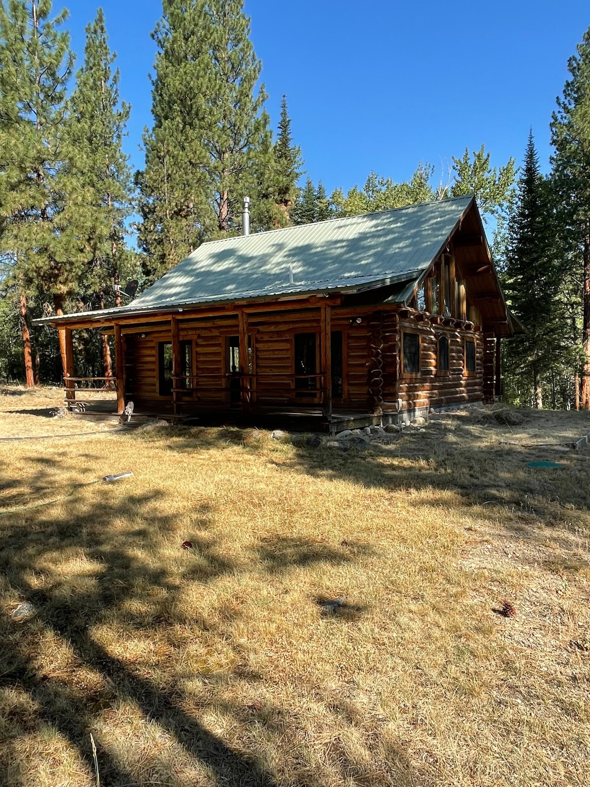 Hand hewn log cabin get away in the woods