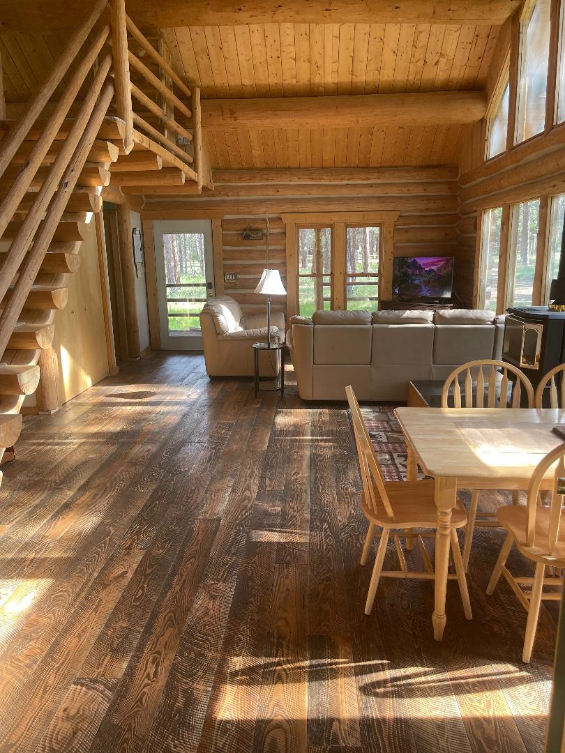 Hand hewn log cabin get away in the woods