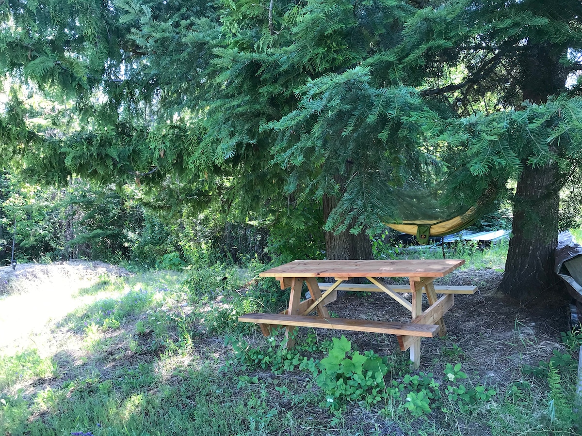 Two Trees Campsite, Picnic table and Fire pit.