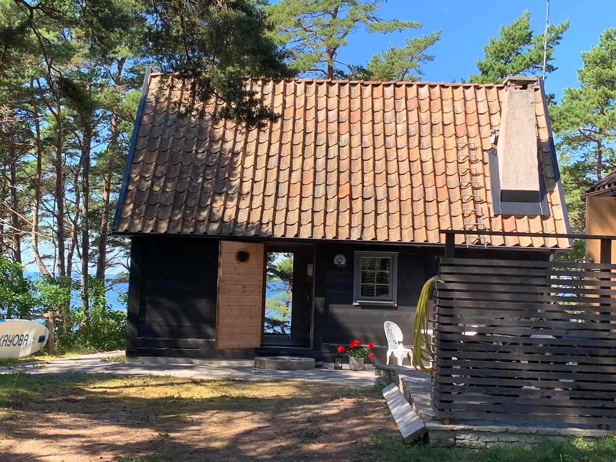 海滩小屋，紧邻大海。