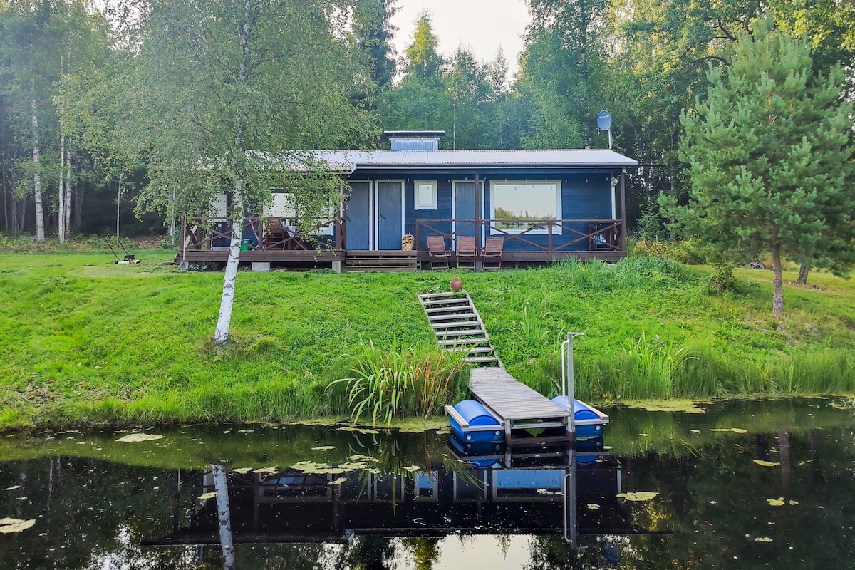 Cozy cottage with sunny yard and swimming pond