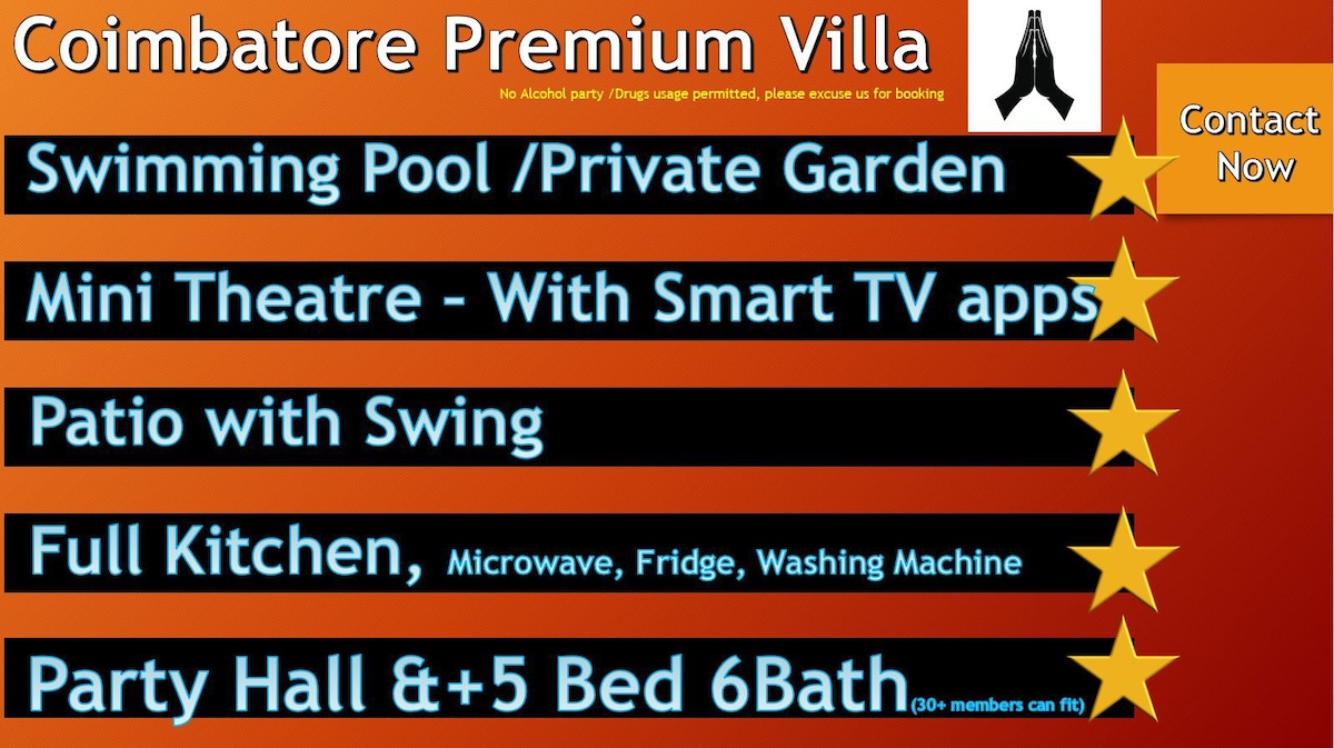 Coimbatore Premium Villa 5B6B泳池和家庭聚会30 +