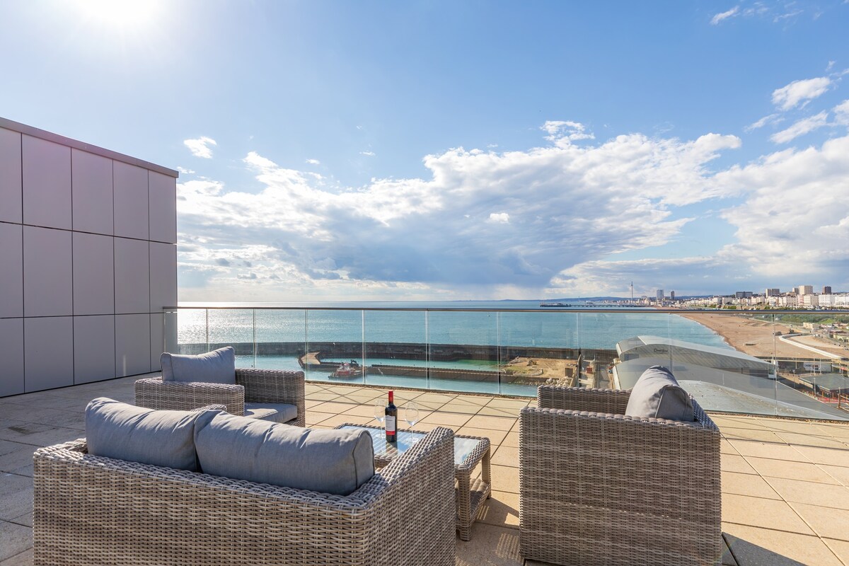 VIP |海景顶层公寓|热水浴缸（ + 75英镑） |现代化