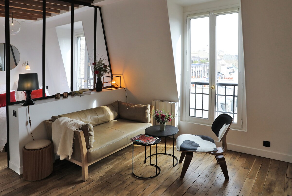 位于巴黎蒙马特（ Montmartre ）的单间公寓，可观赏令人惊叹的景