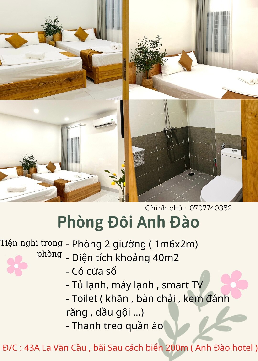 Phòng 2 giường đôi _ Myla Anh Đào Bãi Sau