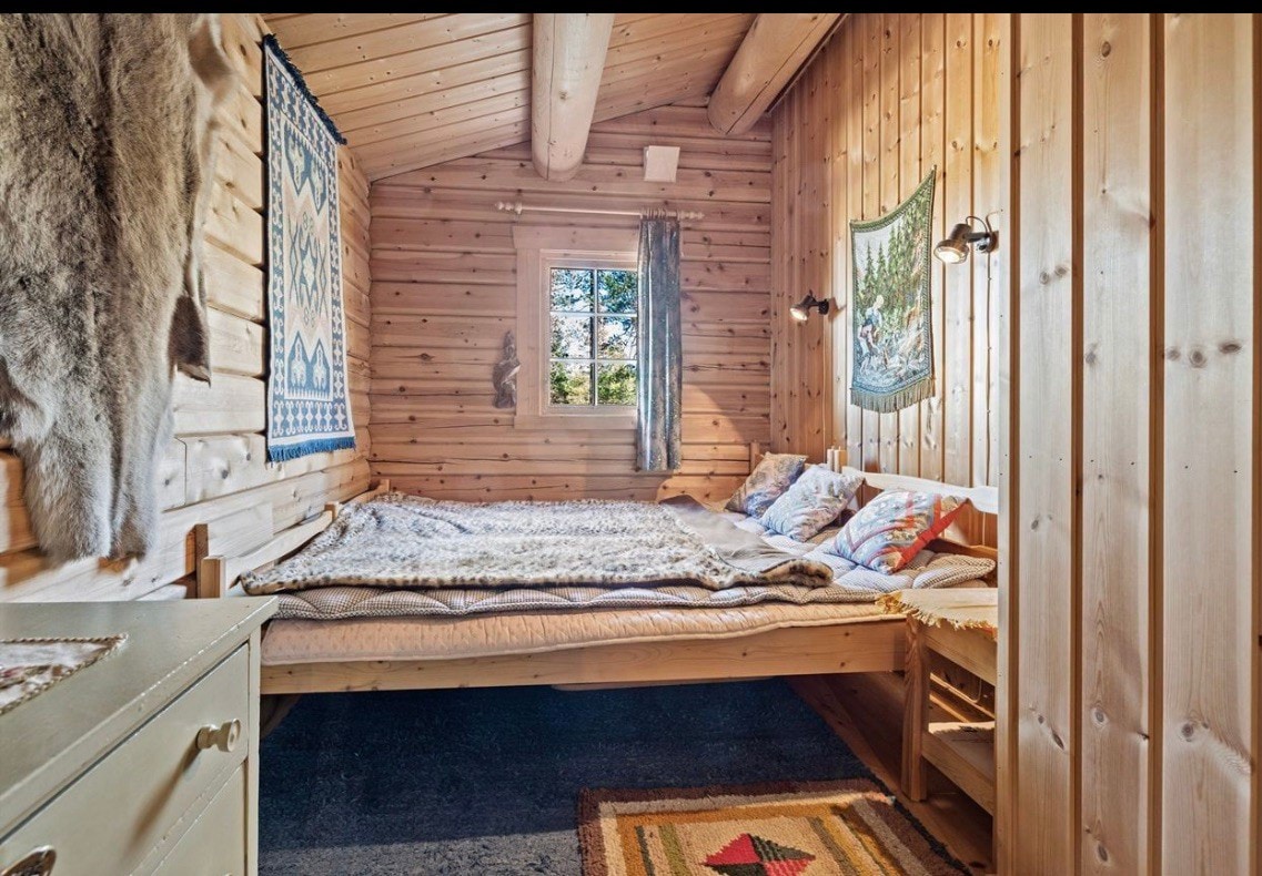 Enkel hytte med et soverom, sovesofa og anneks.