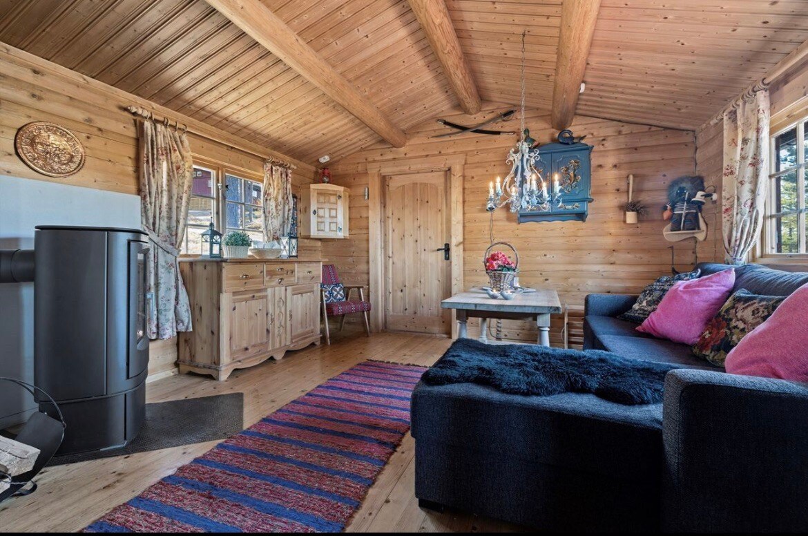 Enkel hytte med et soverom, sovesofa og anneks.