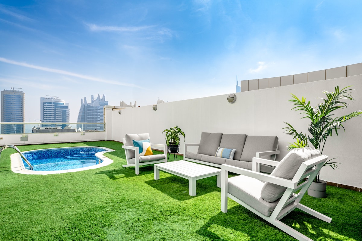4卧室顶层公寓|迪拜码头的私人泳池