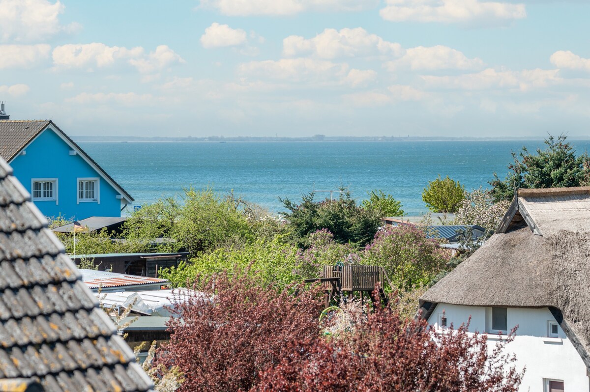 带壁炉的顶层公寓，配有阳台、海景